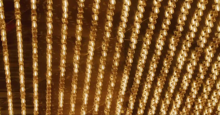 The awning is covered with flashing lights