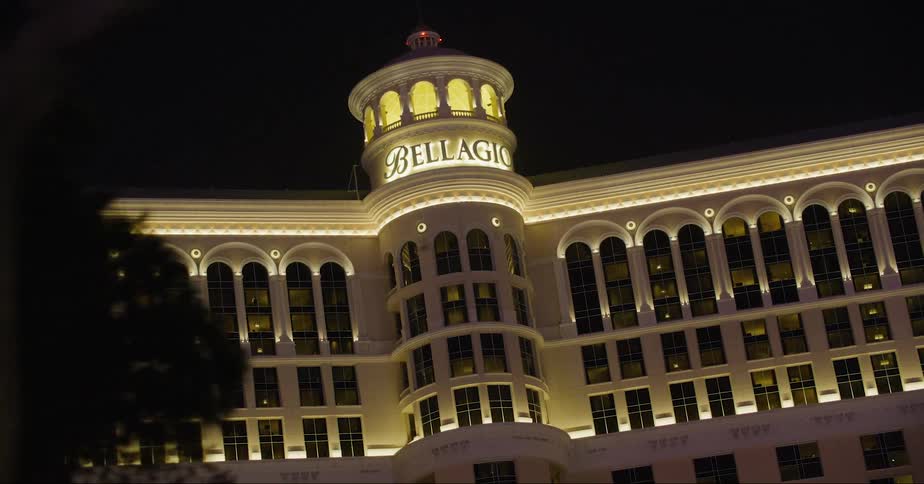 Exterior view of luxurious bellagio hotel casino at night