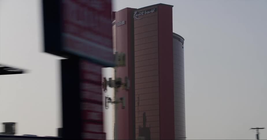 Facade of the hilton hotel on las vegas at evening