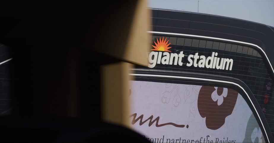 Giant screen on the facade of the allegiant stadium in las vegas