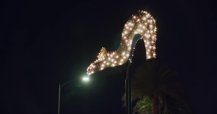 A large illuminated high heel sign in las vegas