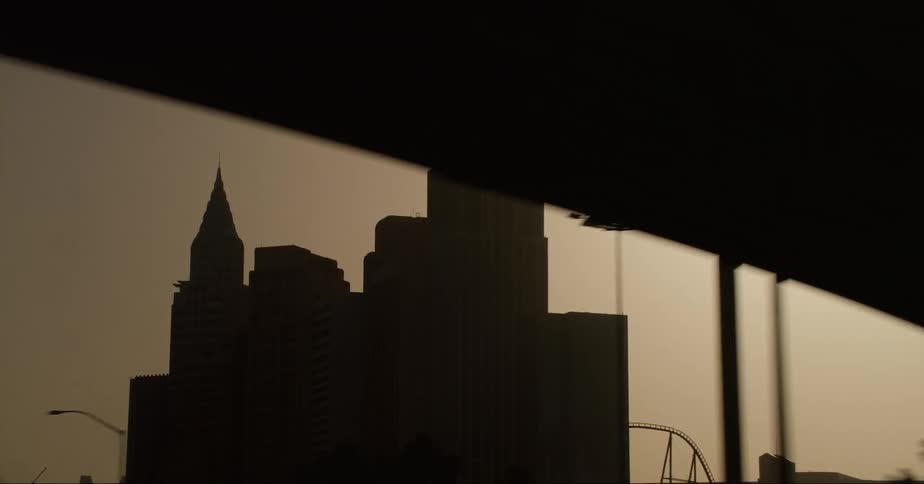 Silhouette of buildings on the city skyline at evening