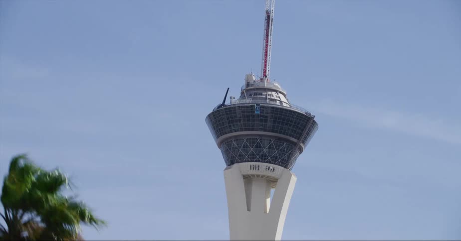 Exterior view of the strat tower against the blue sky