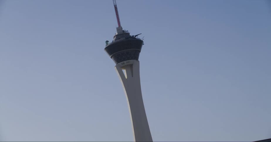 Exterior view of the strat tower and resort in the city