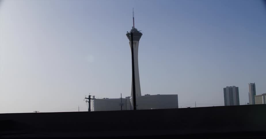 Exterior view of the strat tower against blue sky