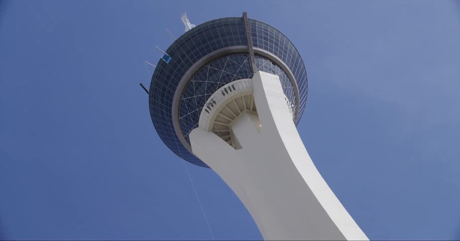 Exterior view of the strat tower against the blue sky