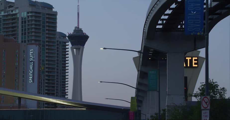 Tall towers and skyscrapers in the skyline of las vegas at evening