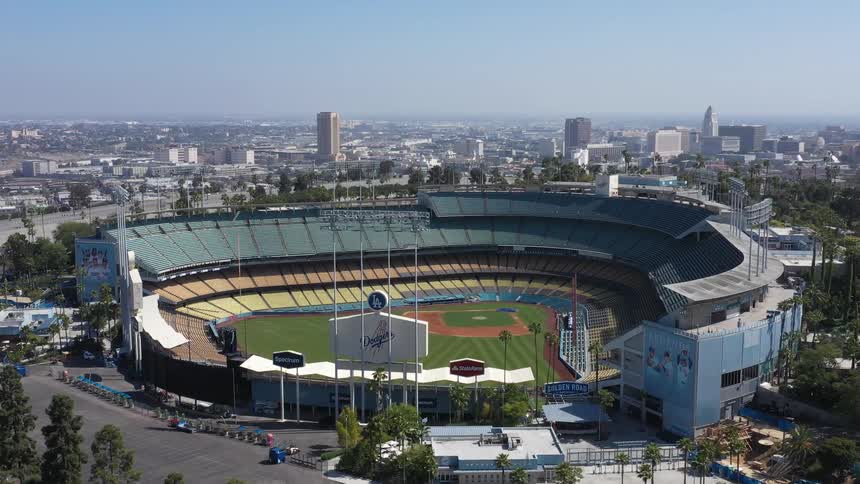 Orbiting View of Dodger Stadium revealing DTLA