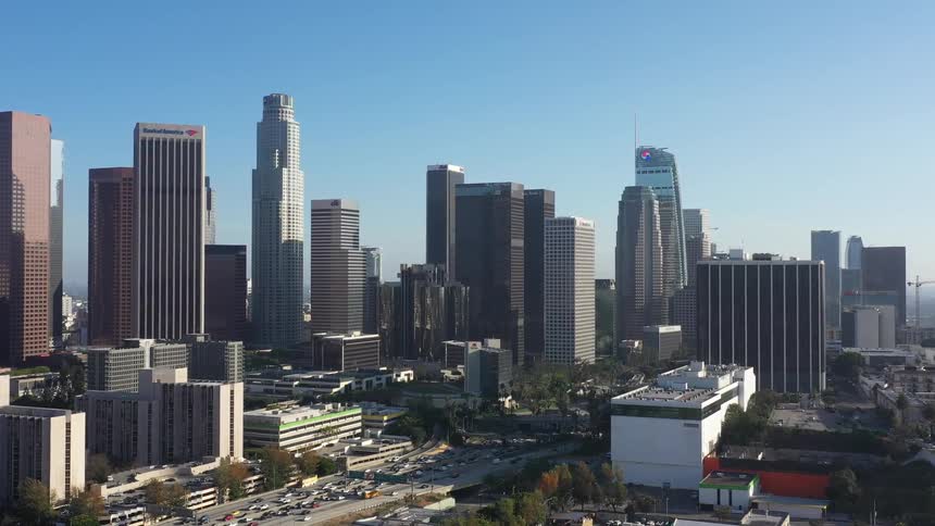 Traffic Flows down the 110 Freeway in Los Angeles