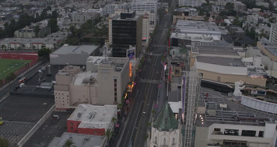 Hollywood Blvd with scarce traffic as sun sets