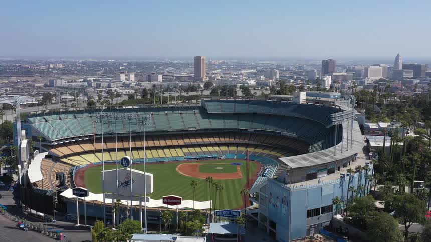 Dodger Stadium with LA City Hall Behind