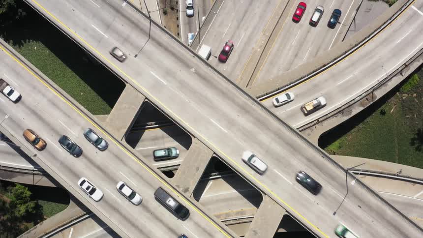 BirdsEye of 101 / 110 Mega-Interchange in DTLA