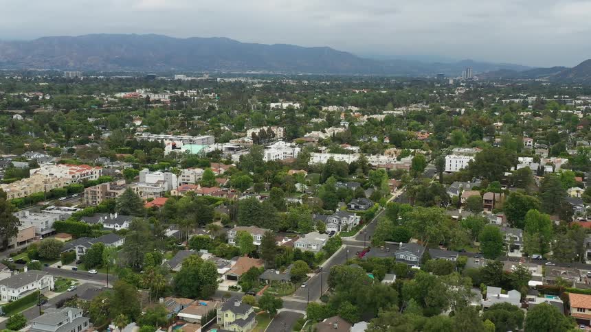 Aerial view of houses in a neighborhood on a small town at daytime