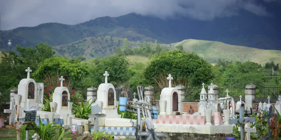 Tombstones fill the cemetery