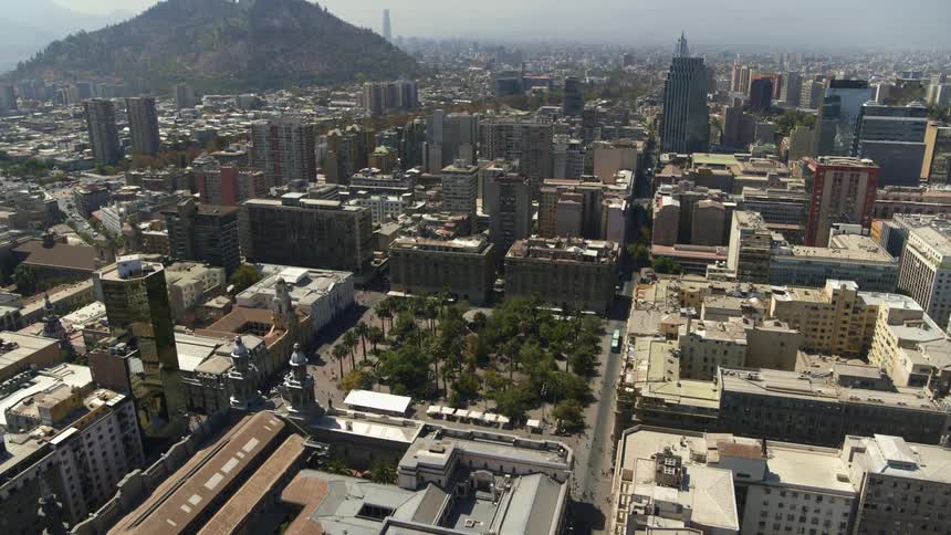 Aerial view of a Santiago on a smoggy day