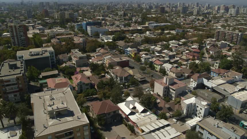 Dense urban area in Santiago Chile revealing mountains behind