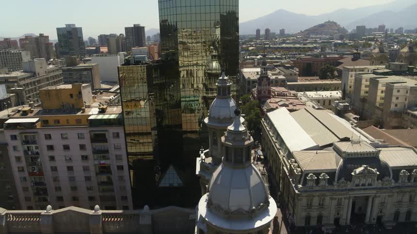 Aerial view of a church revealing plaza de armas in santiago chile