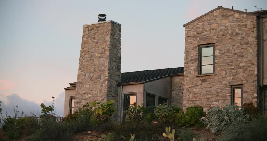 Exterior view of stone house in the countryside