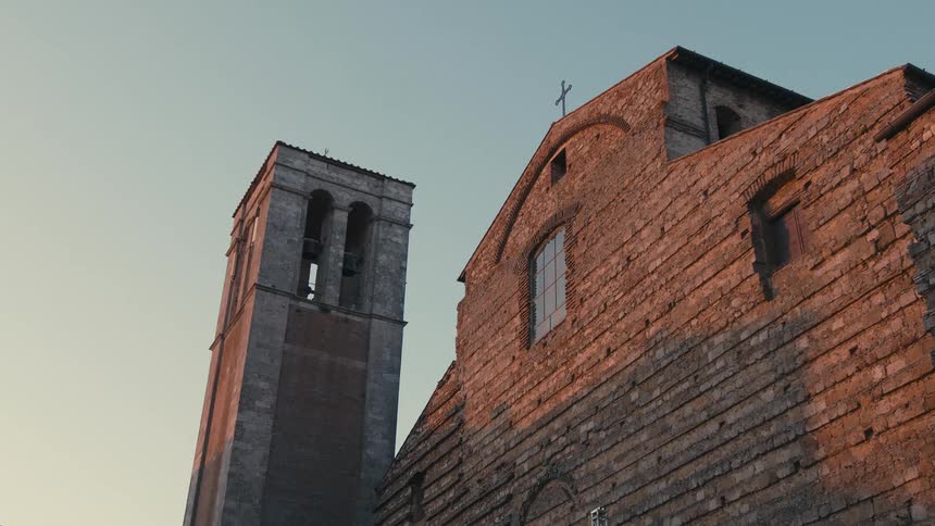 Close up view of a church in a neighborhood is displayed