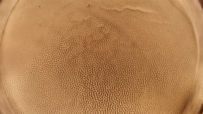 A beige liquid vibrating and exploding