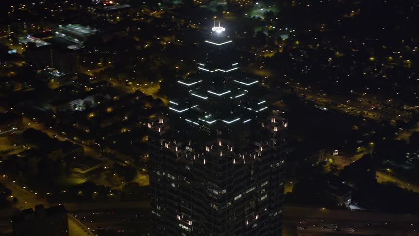 An aerial view of the skyscrapers of downtown Atlantas SunTrust Plaza at night