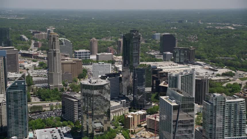 Aerial footage of Buckhead Atlanta showcasing 3344 Peachtree and other office high-rises during a sunny day