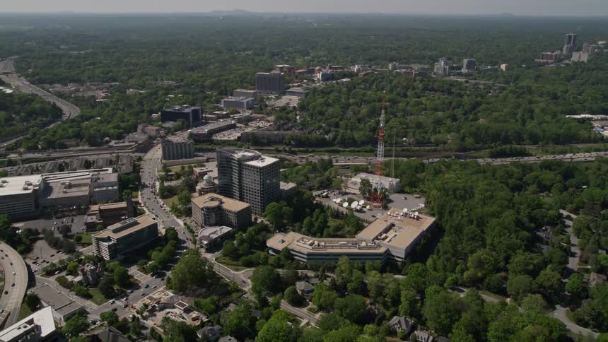 Approaching WSB TV station in Midtown Atlanta Georgia on a sunny day
