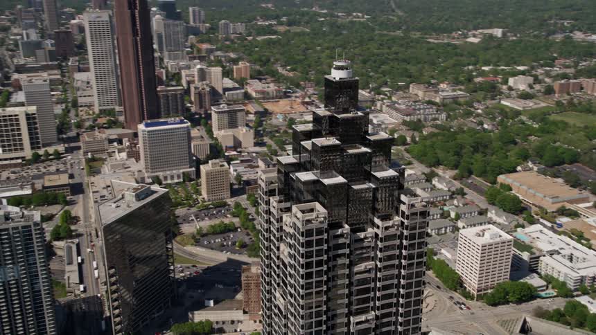 Aerial footage of SunTrust Plaza in Downtown Atlanta captured during the day