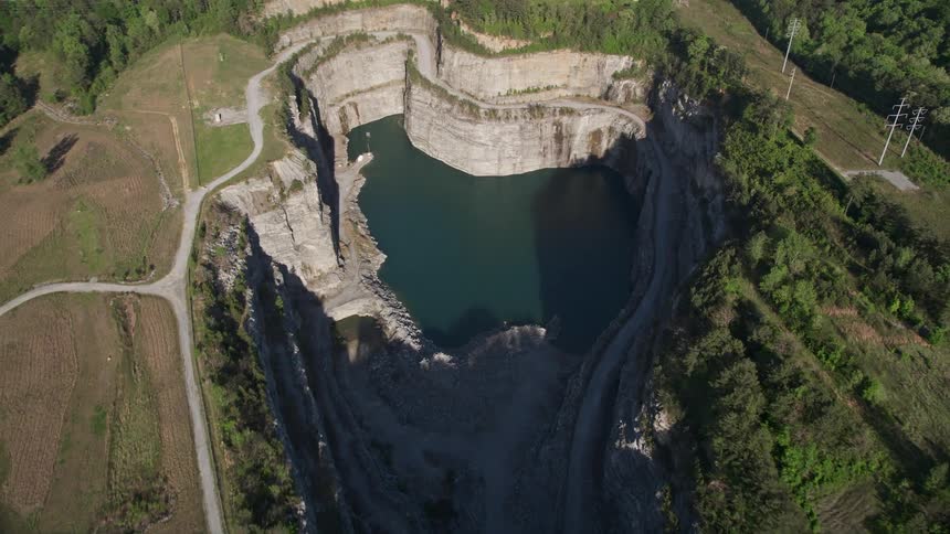 Approaching an industrial quarry from the air in Bellwood Quarry West Atlanta Georgia