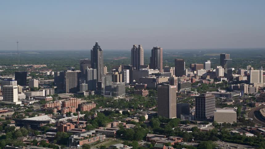 A stunning aerial view of the magnificent skyscrapers of Downtown Atlanta during a sunny day