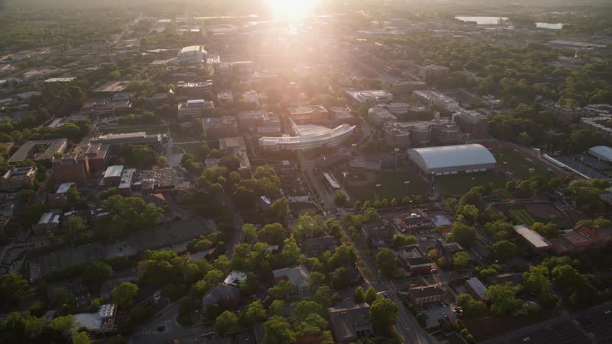 Aerial view of Georgia Tech campus in Atlanta GA during sunset