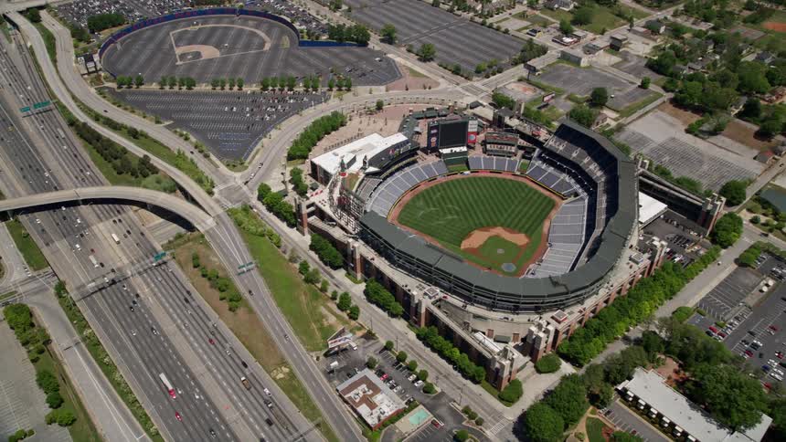 Approaching Turner Field in Atlanta Georgia captured in stunning aerial footage on a sunny day