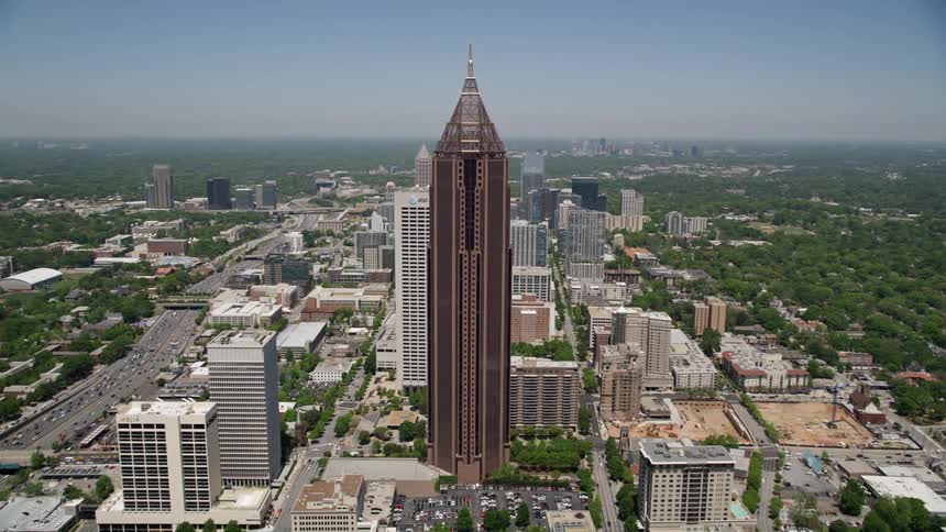Approaching Bank of America Plaza in Midtown Atlanta Georgia during a sunny day