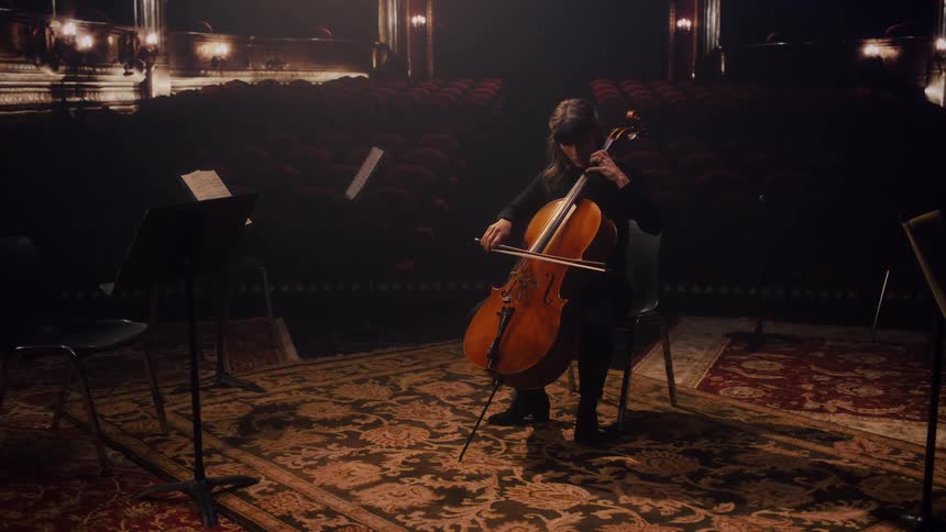 A woman is sitting in a chair holding a bow and playing the cello