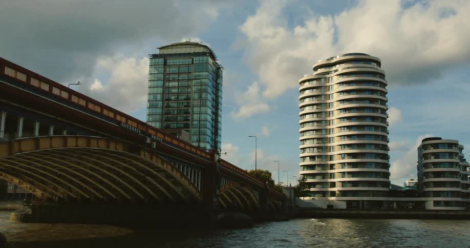 Tall buildings line the River Thames waterfront