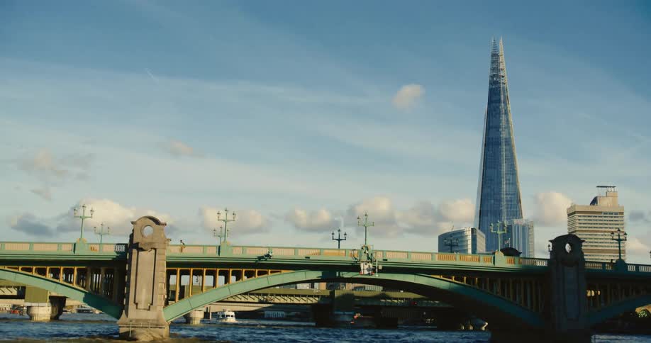 Landscape of the shard and southwark bridge over river thames