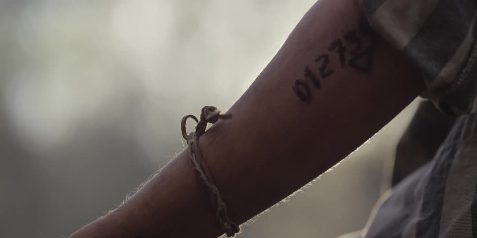 Close up of the tattooed identification of an inmate in a german concentration camp