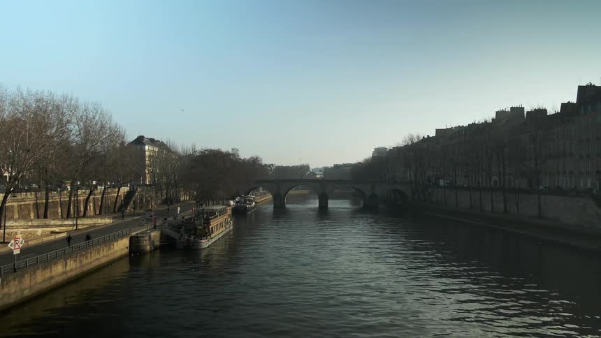 A canal in a city on a clear day