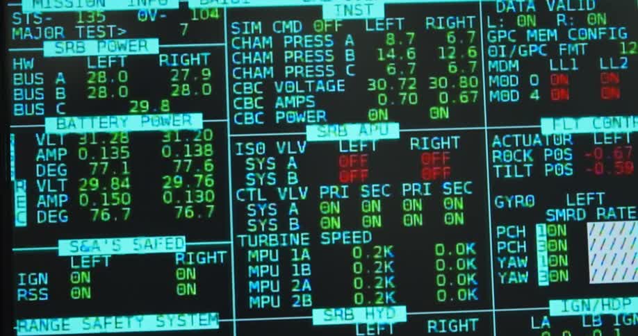 Close up of the changing sets of data displayed on a computer screen