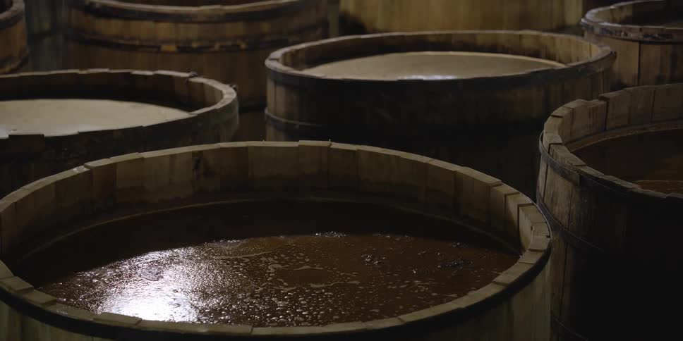 The liquid simmers in the barrel