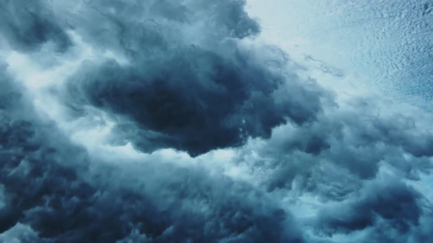 Large waves are crashing against each other