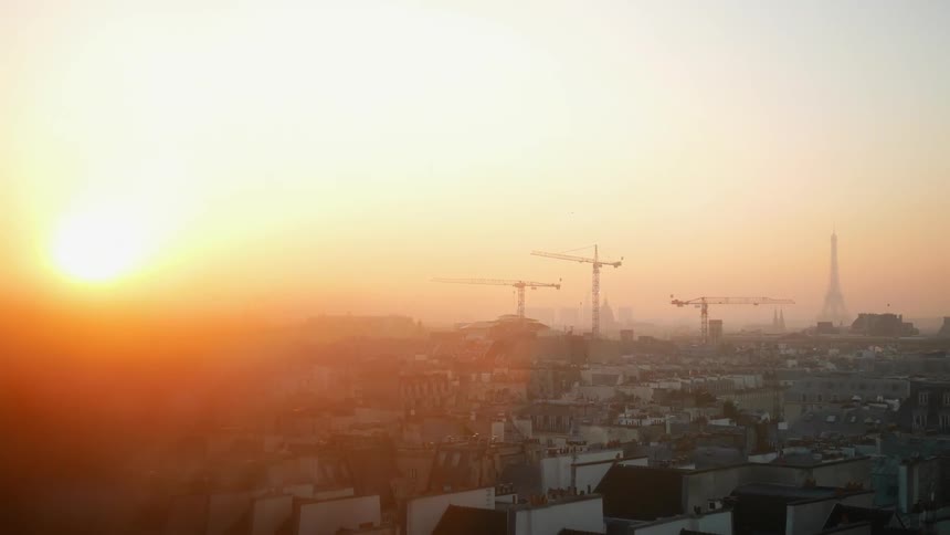 The sun is setting over this town