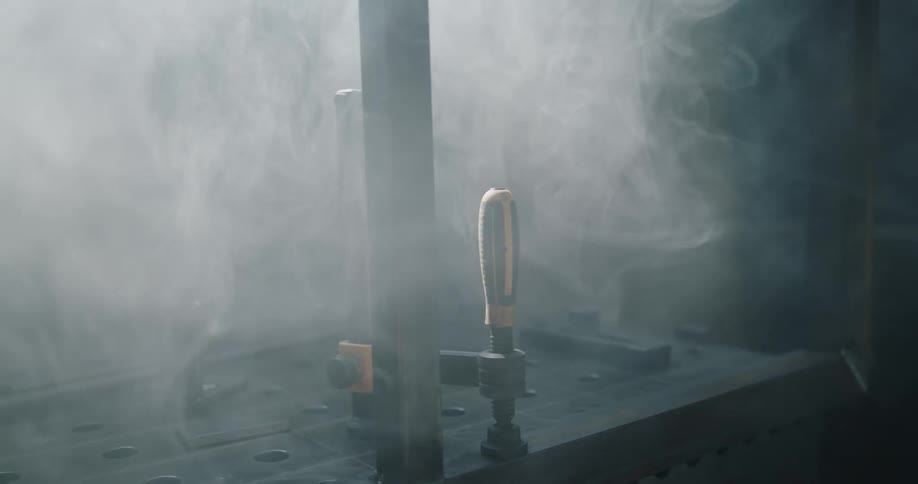 Panning shot of a workbench and tools
