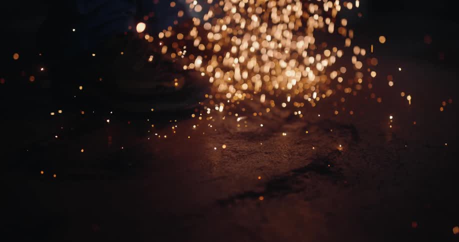 Sparks bounce on the ground