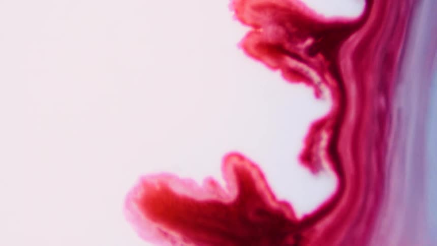 The red liquid flows through the white foam