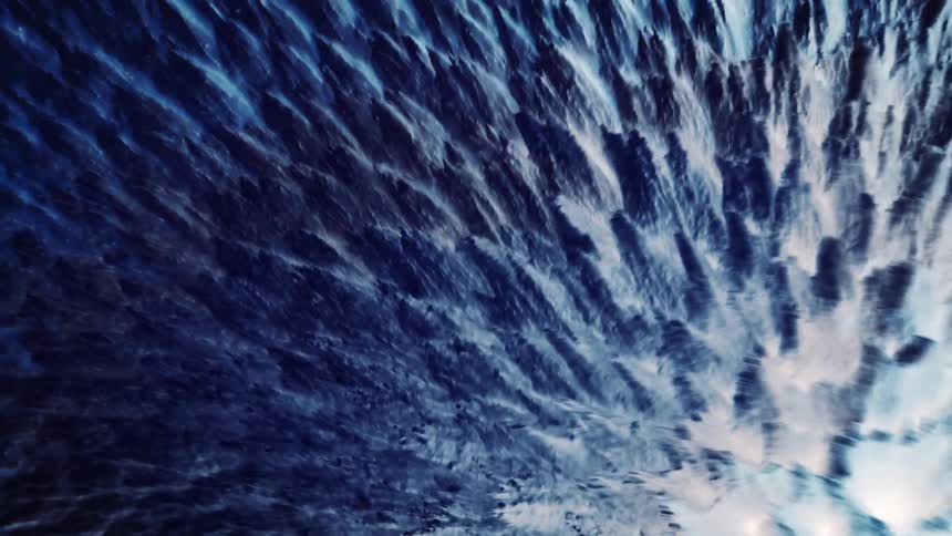 A wave moves through blue objects causing them to shift from one side to another