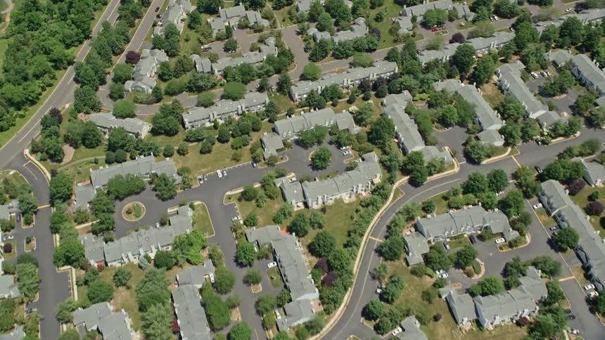 An aerial view of apartments situated in Somerset NJ showcasing the residential neighborhood with an overhead perspective