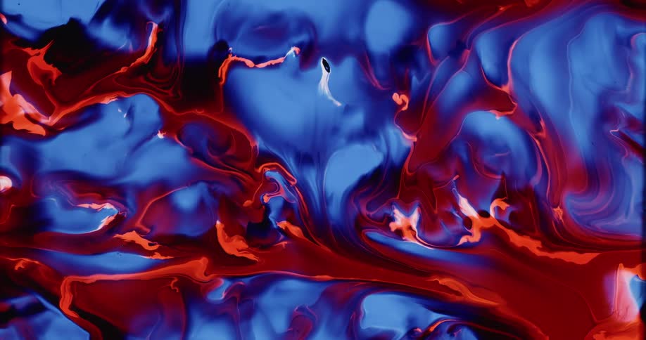 Abstract red and blue liquids move and swirl