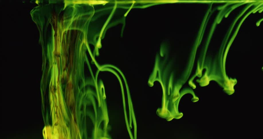 A view of green smoke falling
