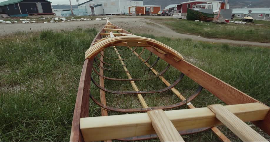 A view of a sea kayak being built from scratch